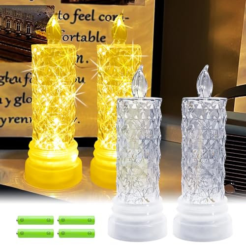 TINYOUTH 2 candele LED in cristallo con supporto, candele da tavolo per matrimoni, batterie AAA incluse per feste, anniversari, fidanzamenti, compleanni, decorazioni per la casa, conchiglie di