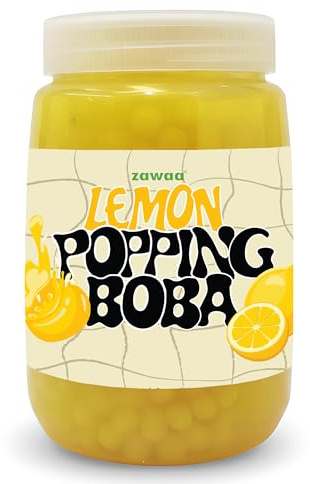 ZAWAA Foods Lemon Fruit Popping Boba Pearls 1kg - Bursting Boba for Bubble Tea - Lemon Fruit Flavor
