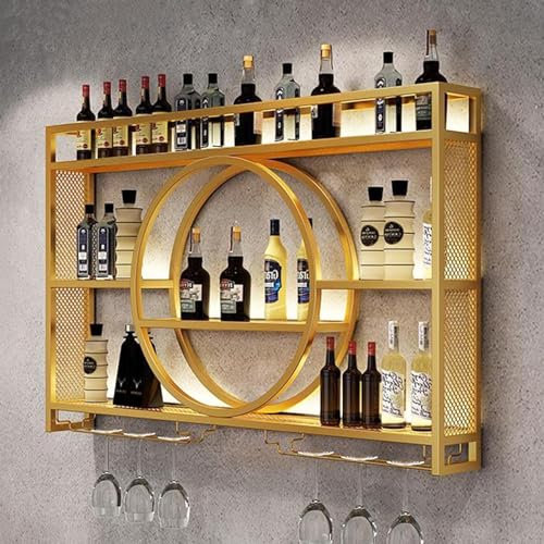 Weinregal Zur Wandmontage Mit LED-Leuchten Weinregal Palette Eisen Weinregal Für Die Bar Weinkeller Wandbar Wand Flaschenhalter Küchenregal Hängend Weinregale Flaschenregal Weinglasregal Gold/Schwarz