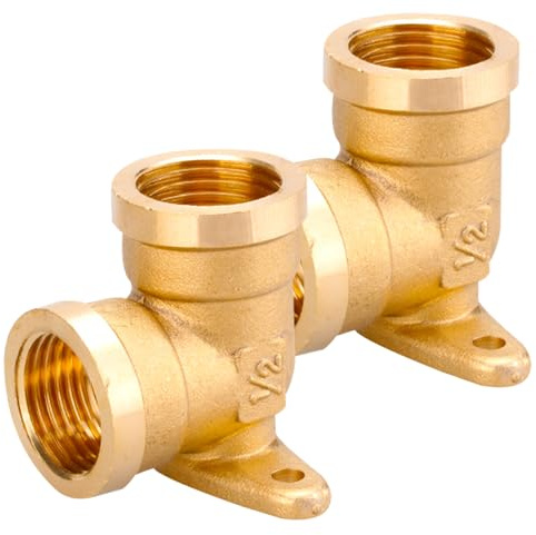 2 Stück 1/2 Wanddose Messing Bogen, 1/2 Zoll IG x 1/2 IG Wandscheibe | DN15 Messing Wandwinkel Verteiler 90 Grad Gewinde Fitting mit Innengewinde, Fittingteile Wasser Wandanschluss
