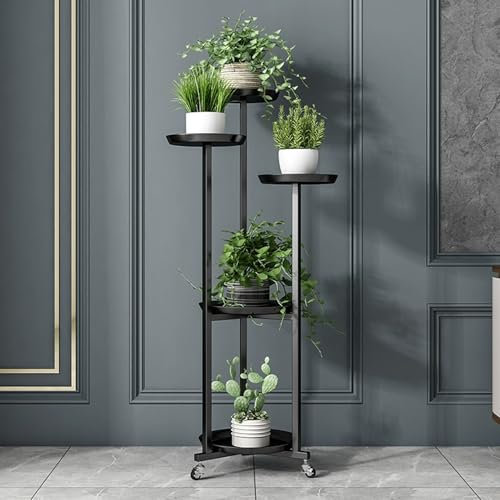 Métal balcon jardiniere support avec roues, Grandes Plantes d'angle support, interieur Décoratif porte plante, etagere plantes exterieur, d'intérieur Salon porte plantes, pour Salon,Balcon.(Nero)