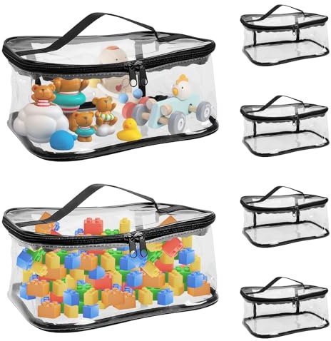 6Pcs Toy Storage Bags Clear Storage Bags for Toys, Large PVC Storage Organizer Bags Waterproof Toy Bags Storage with Zipper for Building, Blocks, Toys, Books