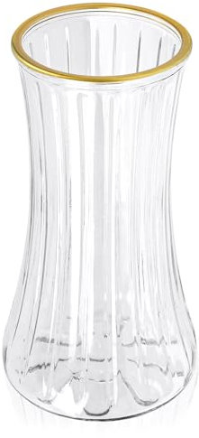 Gemsaya Glass Vases for Flowers, 23.5cm Tall Large Flower Vases for Centerpieces, Clear Modern Crystal Cylinder Flared Vase With Gold Wire Mouth for Home Office Decor Party Wedding Birthday