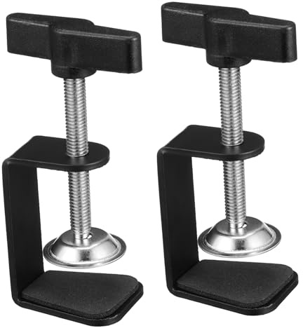 KONTONTY 2pcs Metal Base I-Clip Cantilever Clamp for Table Work Surface C-Shape Bracket for Desk Heavy Duty Mounting