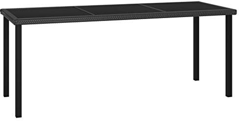 WKIEQACO Outdoor-Tische, Garten-Esstisch, 180 x 70 x 73 cm, Poly-Rattan, Schwarz