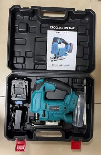 Yofuly Cordless Jig Saw, Jigsaw Tool for Makk-ita 18V Battery, Varible Speed with 2 * 2.0Ah Batteries, Bevel Angle (0°-45°), 3-Position with LED Light Orbital Jig Saw for Wood PVC Metal Cutting