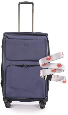 Stratic Bendigo Light + Koffer mit Koffergurt Weichschale Reisekoffer Trolley Rollkoffer mittelgroß, TSA Kofferschloss, 4 Rollen, Erweiterbar, Größe M, Navy
