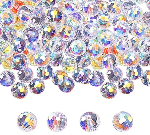 100Pcs AB Color Crystal Glass Beads 10mm Round Faceted Bulk Sparkling Beads for Jewellery Making Bracelets Necklaces DIY Crafting