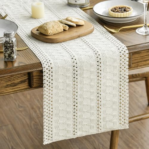 Artoid Mode Bauernhaus Baumwollflachs Makramee Beige Tischläufer 30x243 cm, Küche Tisch Geburtstag Dekoration Drinnen Urlaub Party Dekor