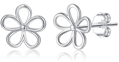 SLUYNZ Solid 925 Sterling Silver Flower Stud Earrings for Women Teens Girls Hollow Flower Stud Earrings Spring