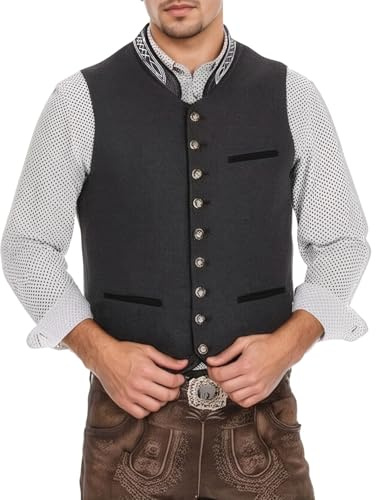 trachtenwesten für herren, Trachtenweste Herren Stehkragen Trachtenwesten - Retro Vintage Oktoberfest Outfit Weste Trachtenanzug Druckknopf Slim Fit Ärmellose Anzugweste Für Hochzeit Business