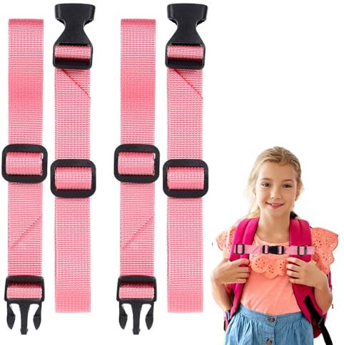 Jeqqinuz 2 Stück Verstellbarer Brustgurt Rucksack, Brustgurt Rucksack Kinder, Verstellbarer Heavy Duty Schultergurte mit Schnellverschluss für Joggen, Reisen, Klettern, Wandern, Außerhalb(Rosa)