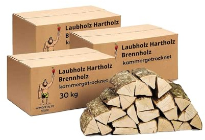 Neandertaler Feuer 90 kg Brennholz Feuerholz - Grillholz 25 cm Holz für Feuerschale Grill Pizzaofen Smoker Lagerfeuer | Räucherholz Hartholz Woodfire Dekoholz Kaminholz Laubholz