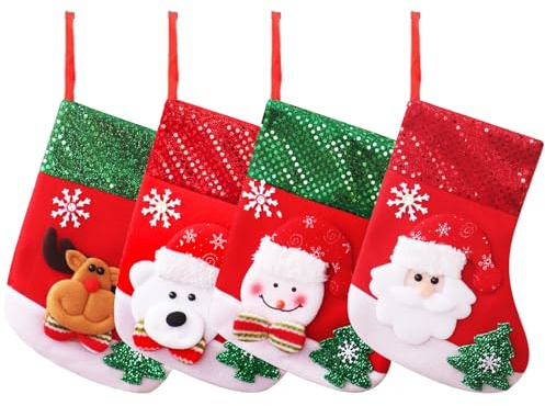 Qaestuan Weihnachtsstrümpfe 4er Set, Nikolausstiefel Zum Befüllen, Weihnachtsstrümpfe zum Aufhängen, Weihnachtsstrümpf für Kamin, Weihnachtsstrumpf Deko, für Kamin, Weihnachtsbaum, Wand, Treppe