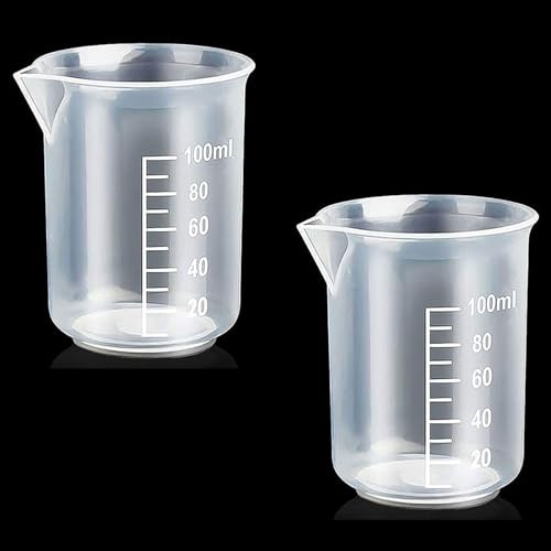 100ml Plastic Measuring Cups Measuring Jugs, Clear Small Plastic Liquid Measuring Cup, 100ml Lab Graduated Beaker, Multipurpose Reusable Mixing Cups for Kitchen Cooking Medicine Measure Tool (2 Pcs)