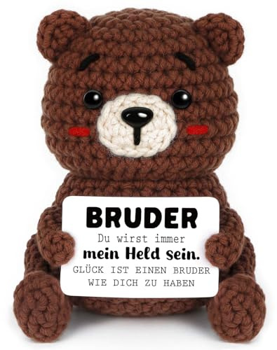 CheriGift Cadeaux pour frère, figurines d'ours crochetées à la main, cadeau d'anniversaire, de fête des pères, de Noël, 5,8 x 3,7 x 9,7 cm