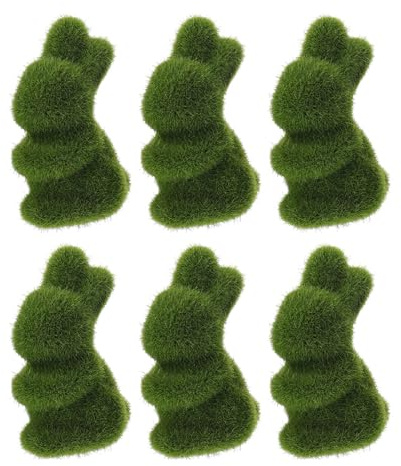 Alipis Moss Bunny Easter Decor - Small Flocked Green Rabbit Figurines - Artificial Grass Topiary Bunny for Tiered Tray, Tabletop and Spring Home Decorations 6Pcs
