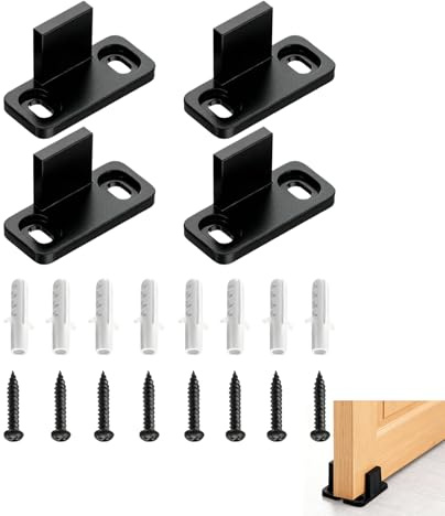 4 Stück Schiebetür Bodenführungen mit Schrauben und Expansionsröhren, Robuste und Geräuschlose Wandmontage Hardware aus POM Kunststoff für Stabile Schiebetüren in Wohn- und Arbeitsräumen (Schwarz)