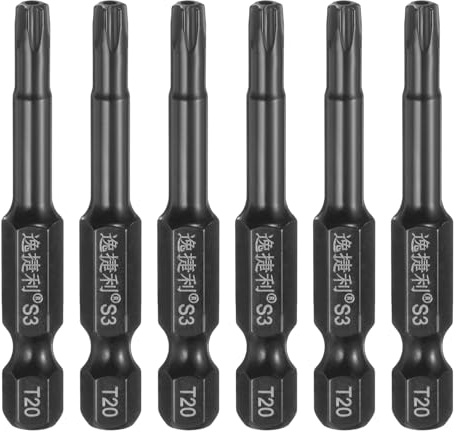 QUARKZMAN 6 Pezzi T20 Torx Punta Cacciavite 1/4 Aste Esagonali 50mm/2 Lunghezza Acciaio S3 aimanté Anti-Manomissione Stella Testa A 6 Punti Esagonali Punta Cacciavite, Nero