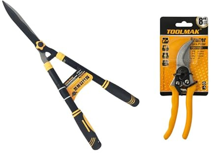 TOOLMAK Troncarami Telescopico Taglia Siepi, Cesoie da Potatura per Rami | Lama in Acciaio Resistente, Impugnatura Antiscivolo, Manico Allungabile, Spessi e Giardinaggio (TMK19338+TMK19922)