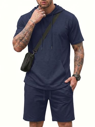 CTU Men's 2-Piece Tracksuit Set, Summer Short-Sleeve Hoodie & Shorts