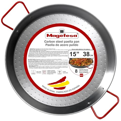 Magefesa 15 Carbon Steel Paella Pan – 38 cm - 8 Servings, Durable & Lightweight with Dimpled Surface, Ideal for Outdoor Cooking & Traditional Valencian Paella