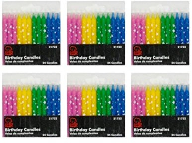 Birthday Candles, Polka Dot Stars, Set of 6 Packs - Total of 144 candles