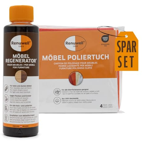 Renuwell Möbel-Regenerator (500 ml) & Poliertuch Spar-Set - Perfekte Kombination zur Auffrischung und Pflege von Holzmöbeln