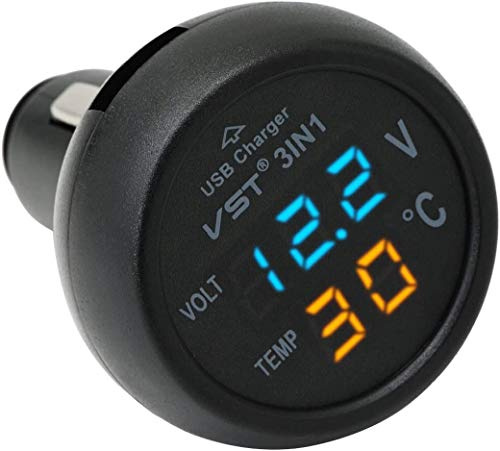 QUMOX Cigarette Lighter Style stile Termometro digitale display Voltmetro con USB Charger