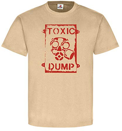 Toxisk dump gasmask sopor sopor giftig larm sjukdom varningsskylt skjorta ekologisk t-shirt #18861, sand, XXL