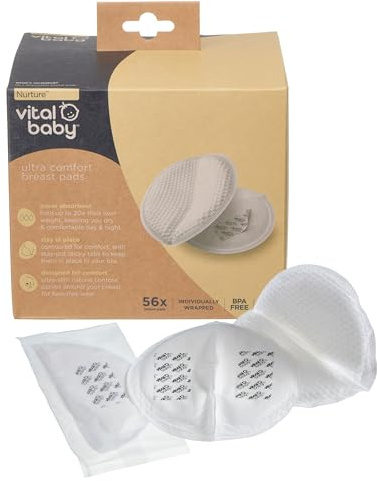 Vital Baby Nurture Ultra Comfort Breast Pads - Disposable Nursing Breast Pads - Contoured, Soft, Ultra-Absorbent & Leak-Free - Universal Fit for Ultra Comfort – BPA, Phthalate & Latex Free - 56pk