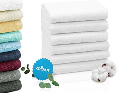 ZOLLNER 6er Set Handtücher in 50x100 cm - saugstarke und weiche Badetücher in weiß - mit praktischem Aufhänger - waschbar bis 95°C - Baumwolle - Hotelqualität