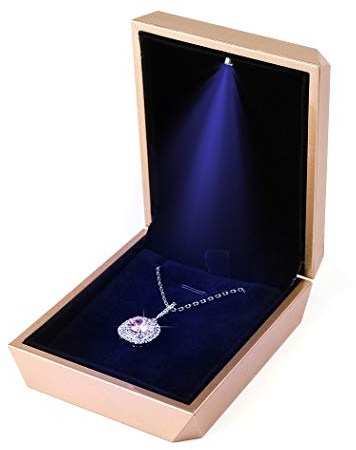 iSuperb LED Pendant Necklace Box Bracelet Box Couple Jewelry Gift Boxes Case Small Jewelry Display for Proposal Engagement Wedding (Golden)