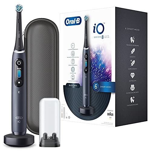 Oral-B iO Series 8 Elektrische Zahnbürste/Electric Toothbrush, 6 Putzmodi für Zahnpflege, Magnet-Technologie, Farbdisplay & Reiseetui, Limited Edition, Valentinstagsgeschenk für Ihn/Sie, black onyx