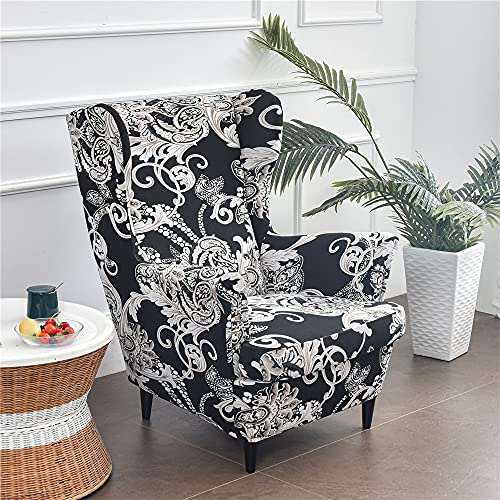 Highdi 2 Teilig Ohrensessel Überzug, Sessel-Überwürfe Ohrensessel Schonbezüge Bezug Sesselhusse Elastisch Stretch Tiger Stuhlbezug mit Armlehne Hohe Rückenlehne Universal (Paisley-Stil)