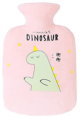 GIVBRO Wärmflasche mit Cartoon-Dinosaurier-Bezug aus weichem Plüsch, abnehmbar, waschbar, 1 l