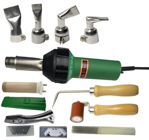 110V 1600W Plastic Welding Gun Hot Air Heat Gun Adjustable Temperature PVC TPO Welding Kit Accessories Speed Nozzle Roller Dolphin Knife Hook