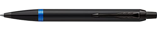 Parker IM Vibrant Rings Kugelschreiber | Satin schwarz lackiert mit Ozeanblauen Details | mittlere Spitze mit schwarzer Tintenmine | Geschenkbox