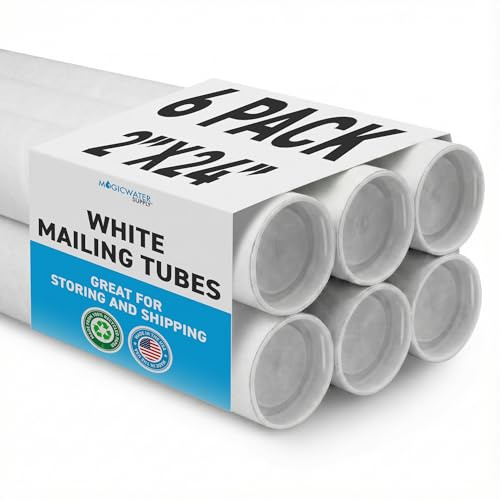 MagicWater Supply Mailing Tube 2 in x 24 in White - 6 Pack - for Shipping and Storage of Posters, Arts, Crafts, and Documents