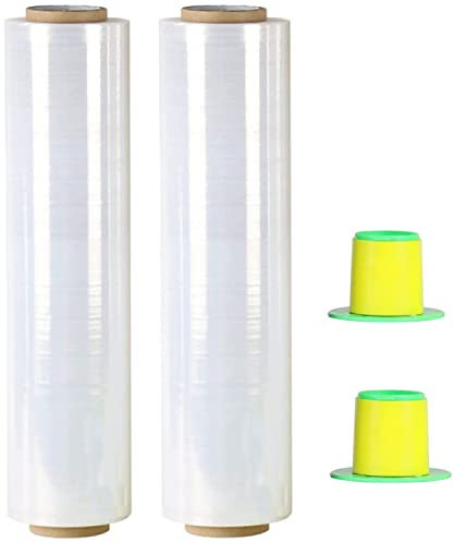 CHUANGSEED Lot de 2 Film étirable demenagement,film emballage plastique transparent 250m x 400 mm x 18µm, etirable Film avec poignée de roulement en plastique, pour emballage et déménagement