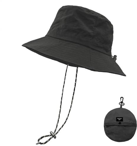 lifwimner Sonnenhut Damen Herren Fischerhut mit Kinnriemen Wasserdichter Eimer Damen Schnell Dry Packable Hut Sommer Outdoor Aktivitäten(Schwarz)