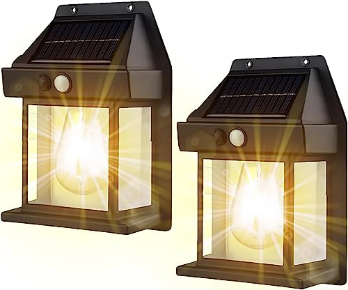 Lampe murale solaire au tungstène Rocky Green, 2023 Nouvelle applique murale LED sans fil du crépuscule à l'aube avec détecteur de mouvement, IP65 Étanche, éclairage mural extérieur pour patio, cour
