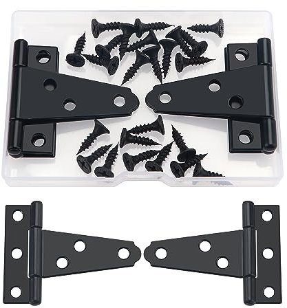 YIXISI 4 Pezzi 50mm Cerniere a T, Cerniera a T per Porta, Cerniere Porta Esterna in Metallo con 24 Pezzi Viti, per Porte, Finestre, Capannone, Recinzione, Armadi, Nero