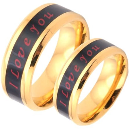 ANAZOZ Ringe Edelstahl Set Herren Damen, Hochzeit Ringe Paar Personalisierte 8mm Stimmungsring mit I Love You Frau 57 + Mann 62