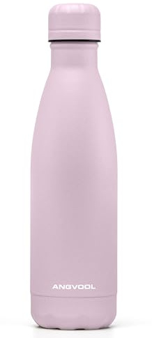 ANGVOOL Insulated Water Bottle, Stainless Steel Metal Thermal Flask for Hot and Cold Drinks, Leak Proof BPA Free Drinking Bottles for Kids or Adults (Light Pink, 500ml)