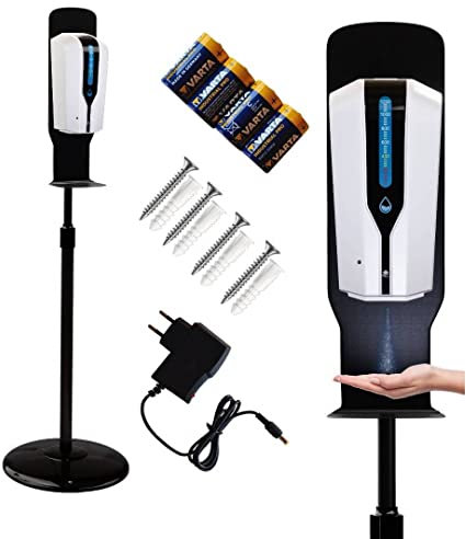 SUSANI Desinfektionsspender/Seifenspender [1200ml] – Desinfektionsspender Sensor inkl. höhenverstellbarem Bodenständer [60-110cm] – automatische Bedienung (Weiß)