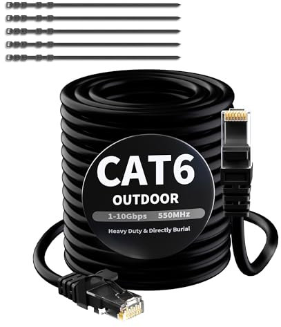 Mygatti Câble Ethernet CAT 6 - 50 m - Noir - Pour l'extérieur et l'intérieur - Étanche - Pose directe - Câble réseau Gigabit - UTP, CCA - RJ45 - Pour caméra POE, routeur, modem, commutateur + 25