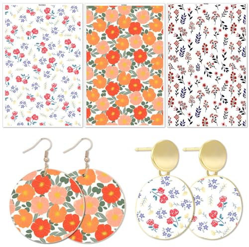 Polymer-Ton-Transferpapier,Asudaro 3Pcs Soft Clay Transfer Sticker Transferaufkleber Blumen Scrapbooking Sticker Aufkleber für Ohrringe Anhänger Schmuck und Haarschmuck DIY Bastelgeschenke Typ 4