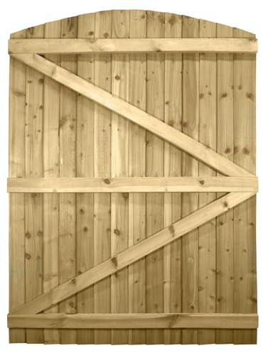 Arch Top Wooden Garden Gate, 6ft x 4.5ft Feather Edge Semi-Braced Door | 180cm High x 135cm Wide, Heavy Duty, Pressure Treated Timber, Paintable, Pedestrian Rear Gate, for Side Gate Entrance