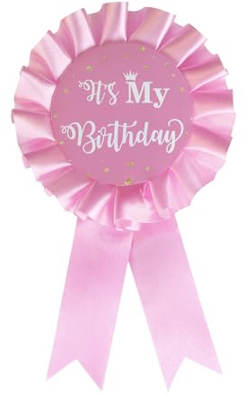 It's My Birthday Party Badge Button Pin, Happy Birthday Boys and Girls Children Adults Pink Corsage Award Ribbon Birthday Party Decorations Sign